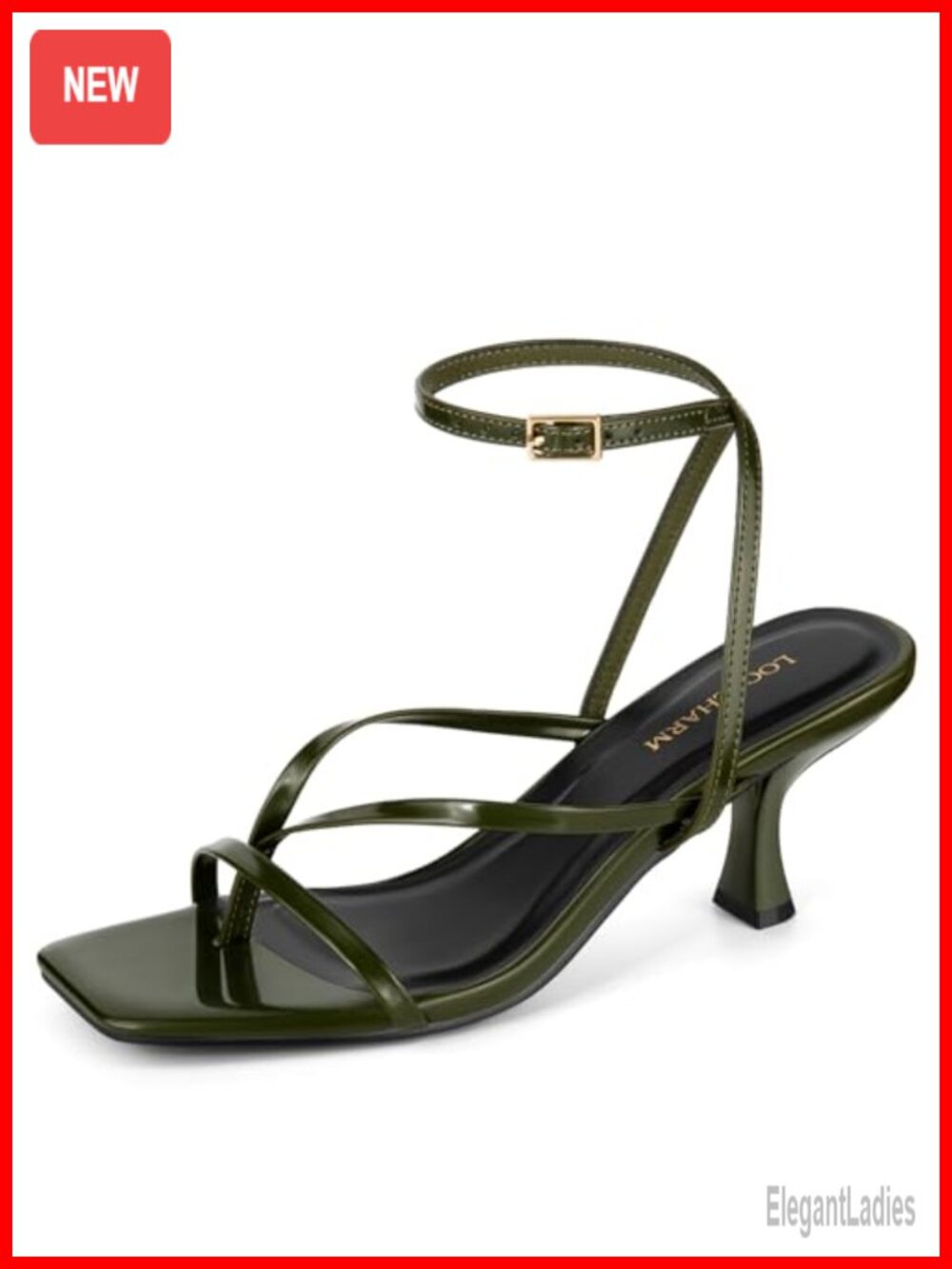 Strappy Thong Kitten Heel Sandals Square Toe Faux Leather Adjustable Ankle Strap
